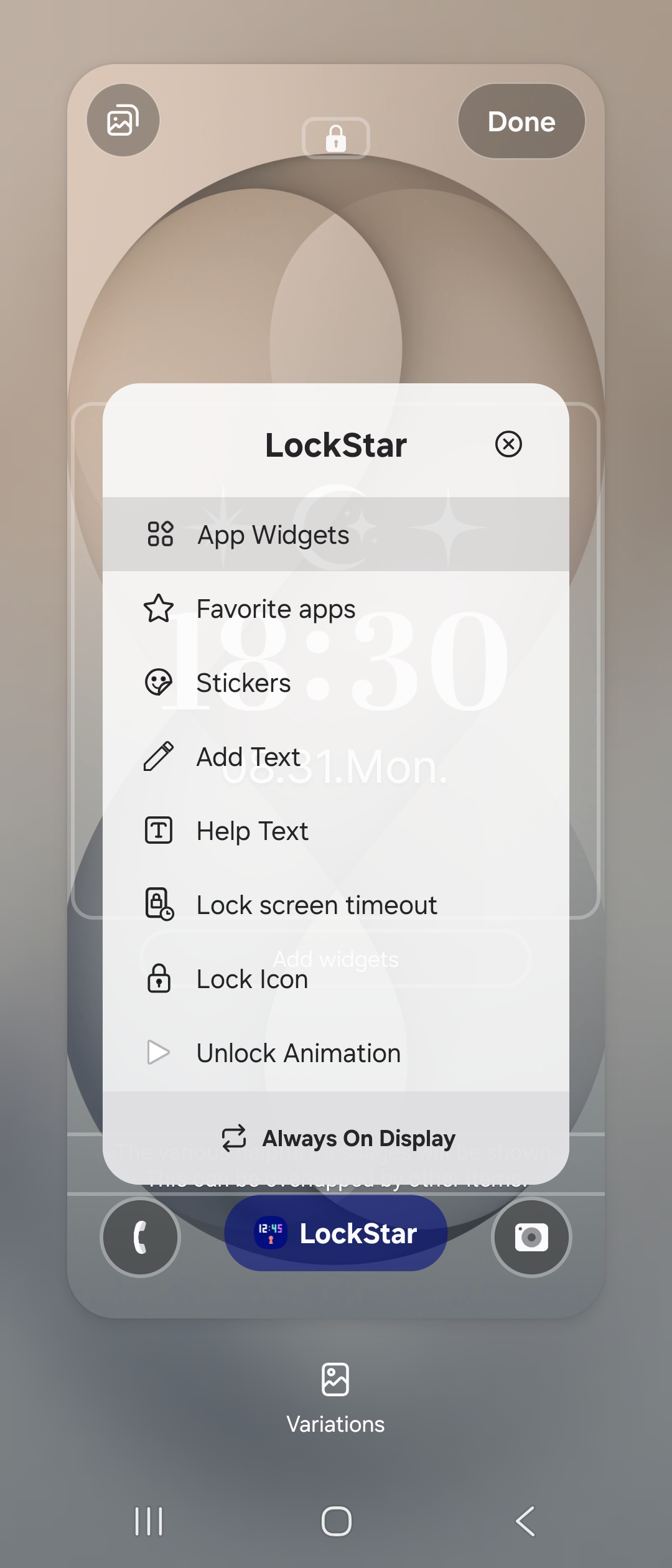 Step 3: Open LockStar menu and select App Widgets