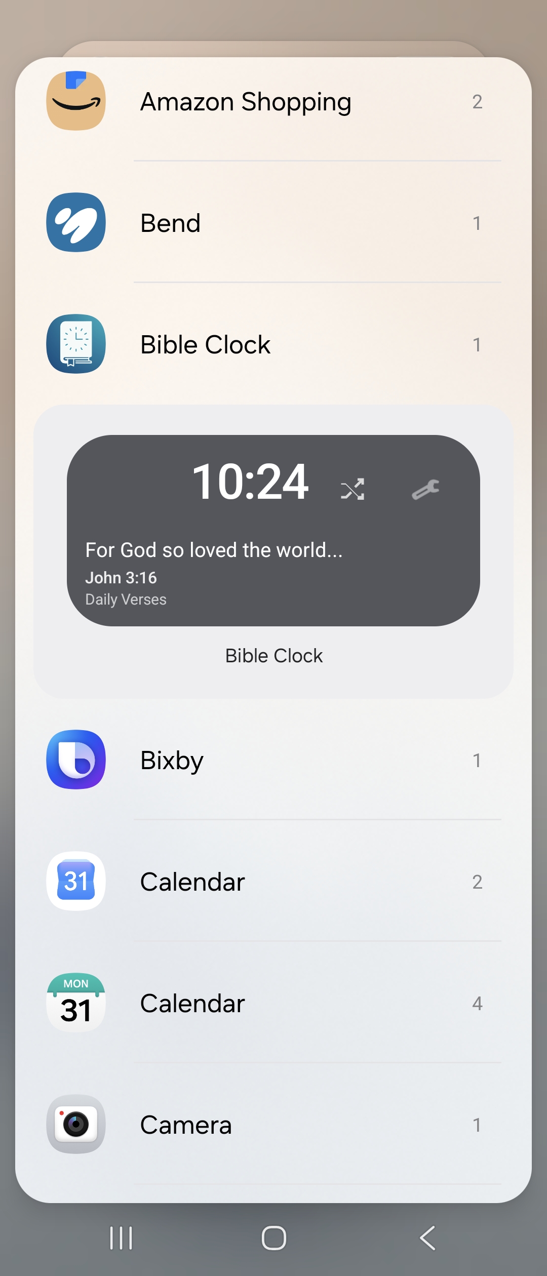 Step 4: Select Bible Clock from the widget list