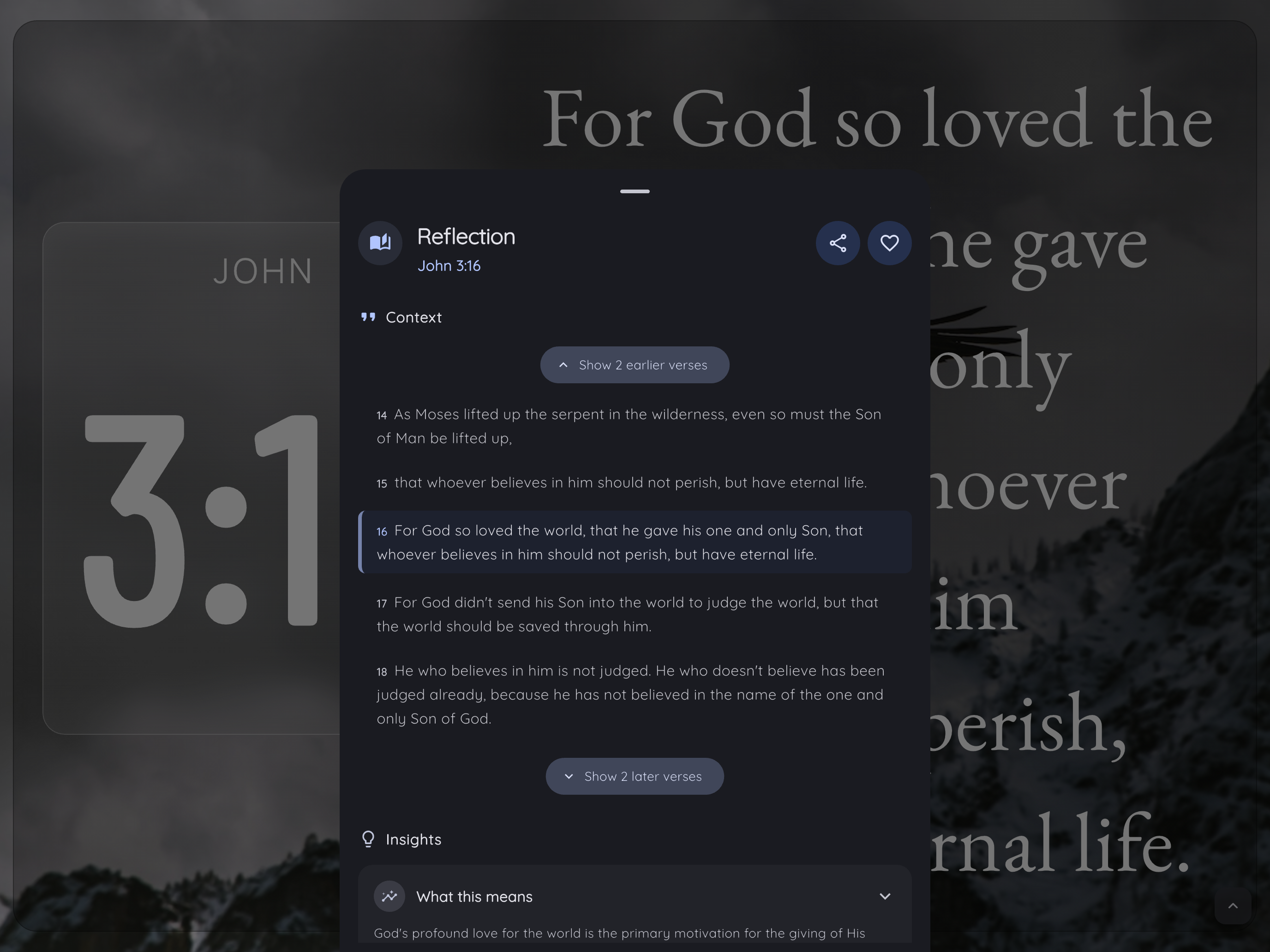 Bible Clock 2.9.0 screenshot showing verse context and reflection details