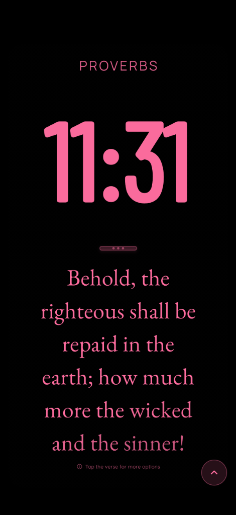 Bible Clock displaying Scripture and time in Night Mode with a custom rose tint
