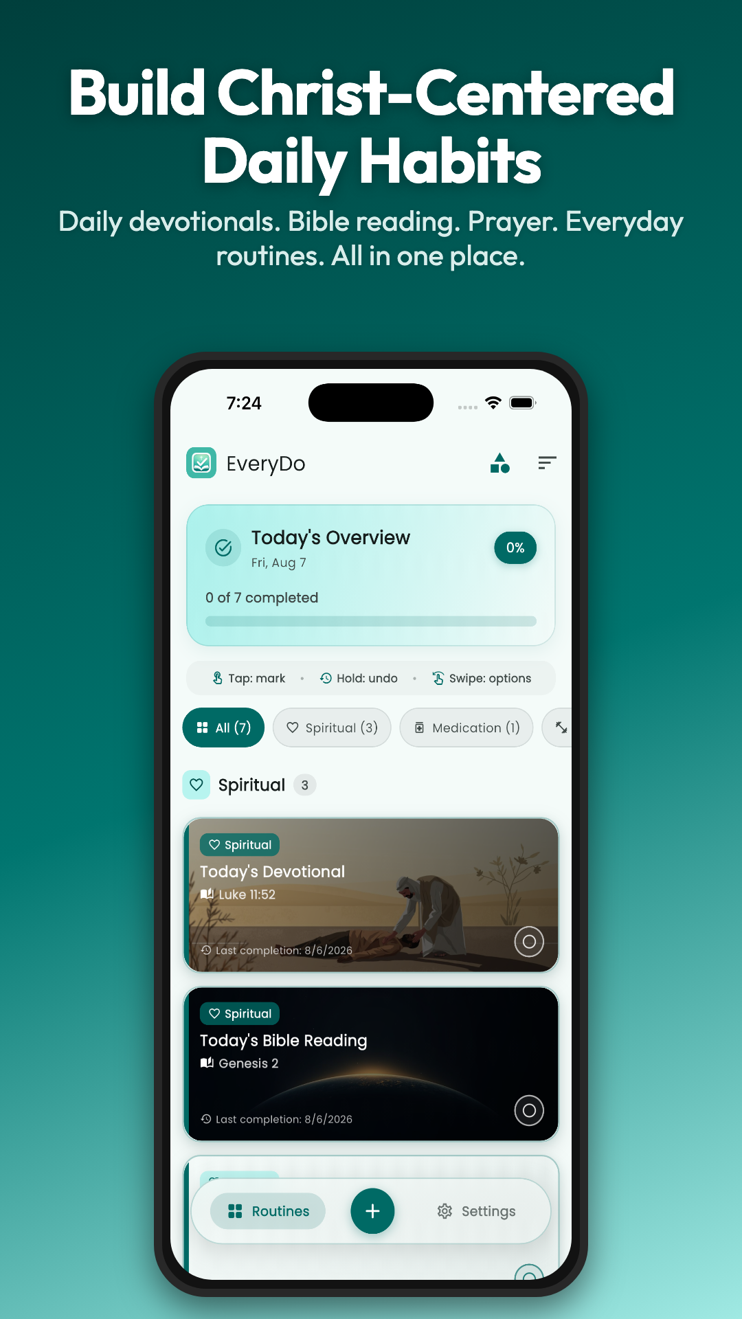 EveryDo home screen with daily faith routines
