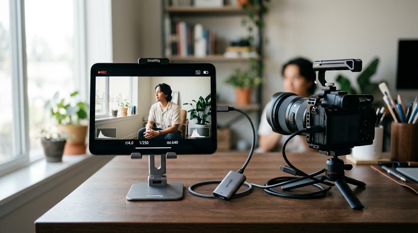 Apple iPad Pro used as an external HDMI camera field monitor with HDMI Monitor