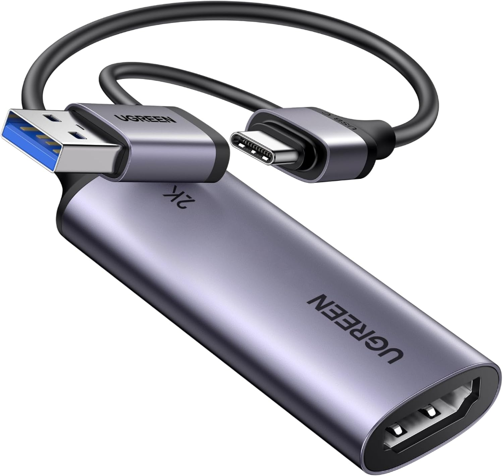 UGREEN 2K 1080P 60FPS Video Capture Card with 2-in-1 USB-C and USB-A connector