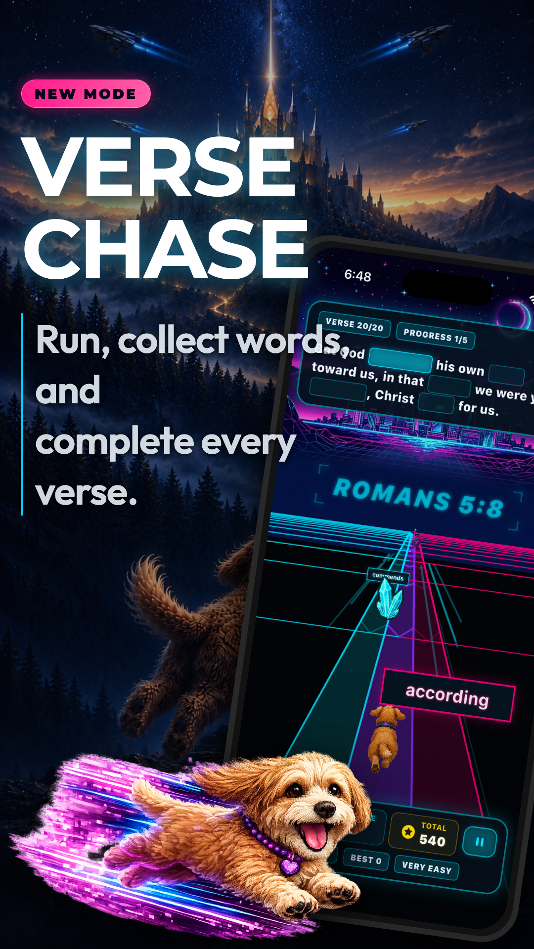 Verse Blitz gameplay screenshot showing mobile verse challenge progression