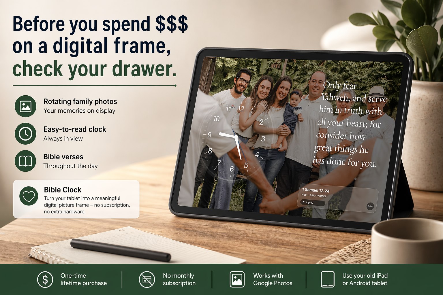 Bible Clock as a digital picture frame on a tablet