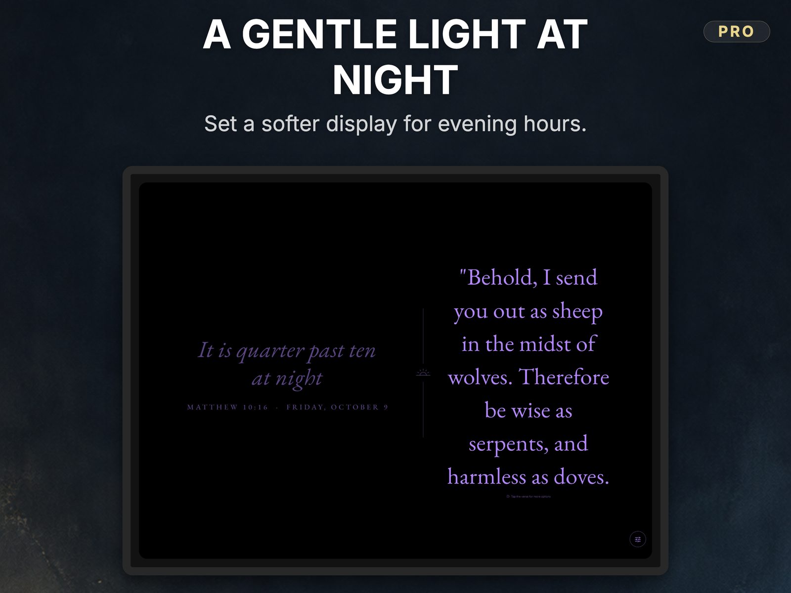 Warm amber Night Mode for a bedside display