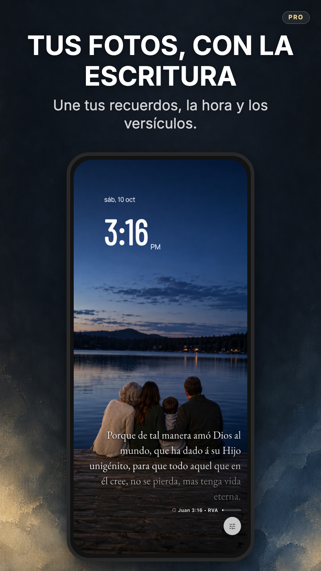 Reloj con fotos: la hora y un versículo sobre tu foto