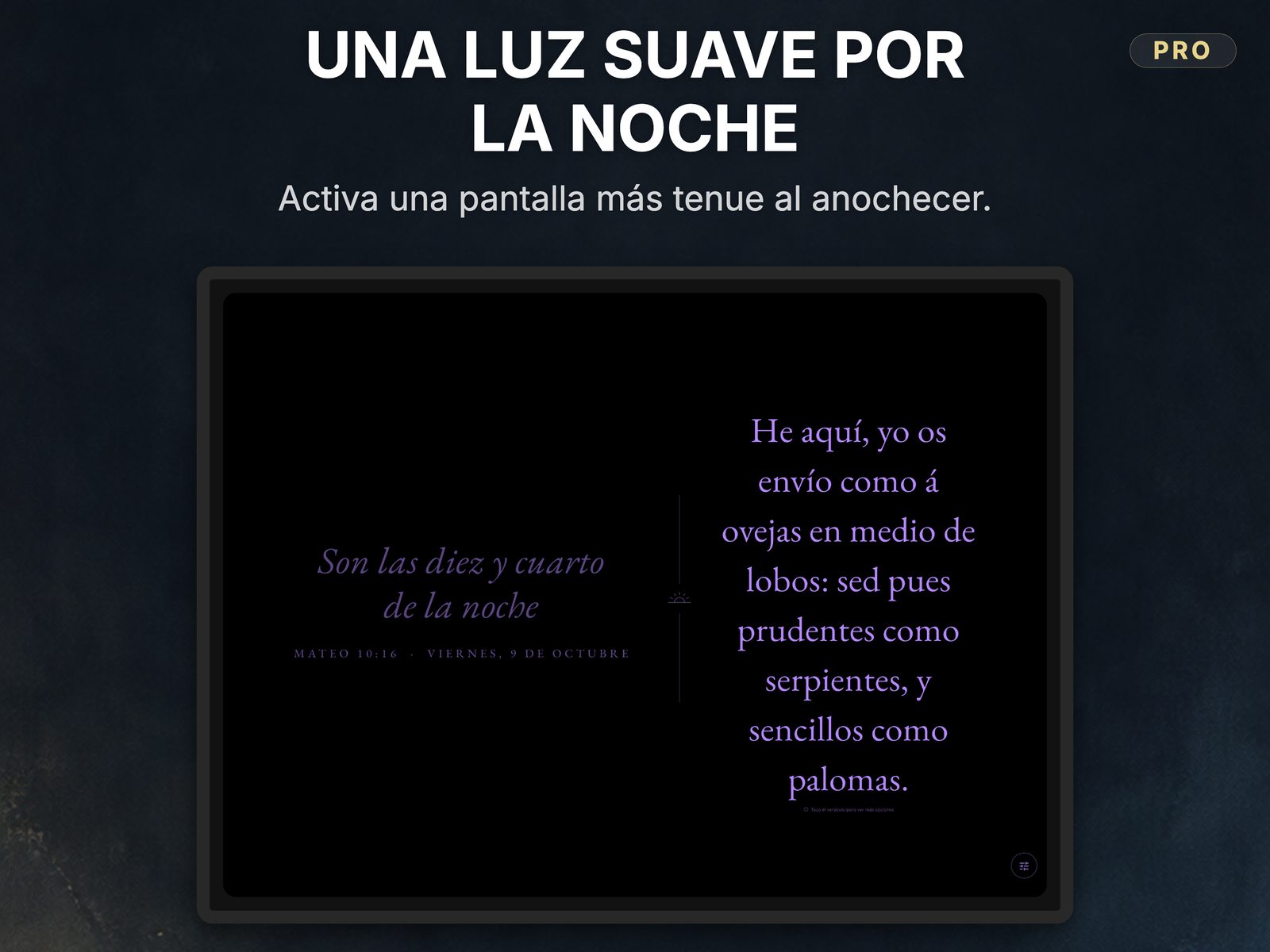 Modo nocturno con luz ámbar cálida para la mesita de noche