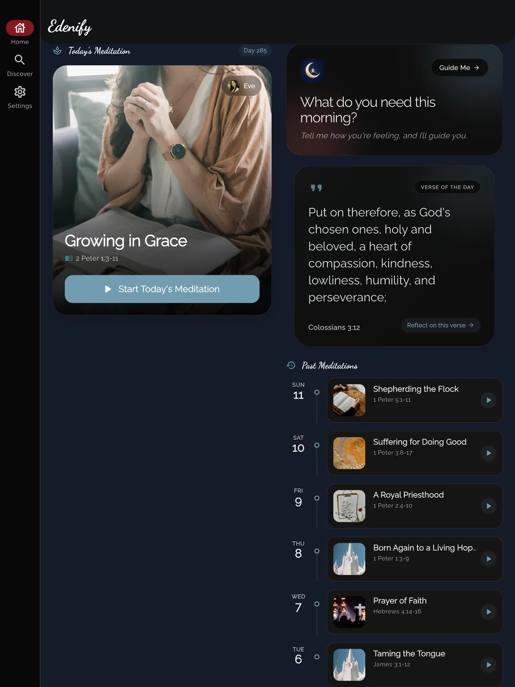 Edenify on iPad with today's meditation and the verse of the day