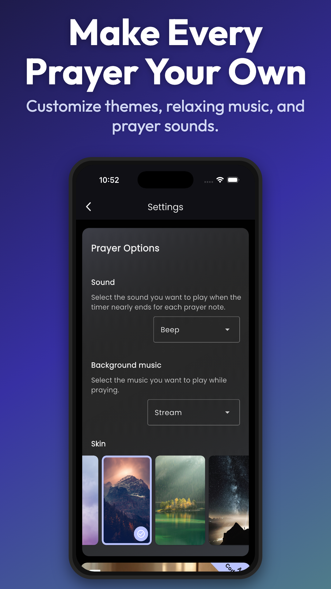 PrayTime focused prayer timer with an immersive background