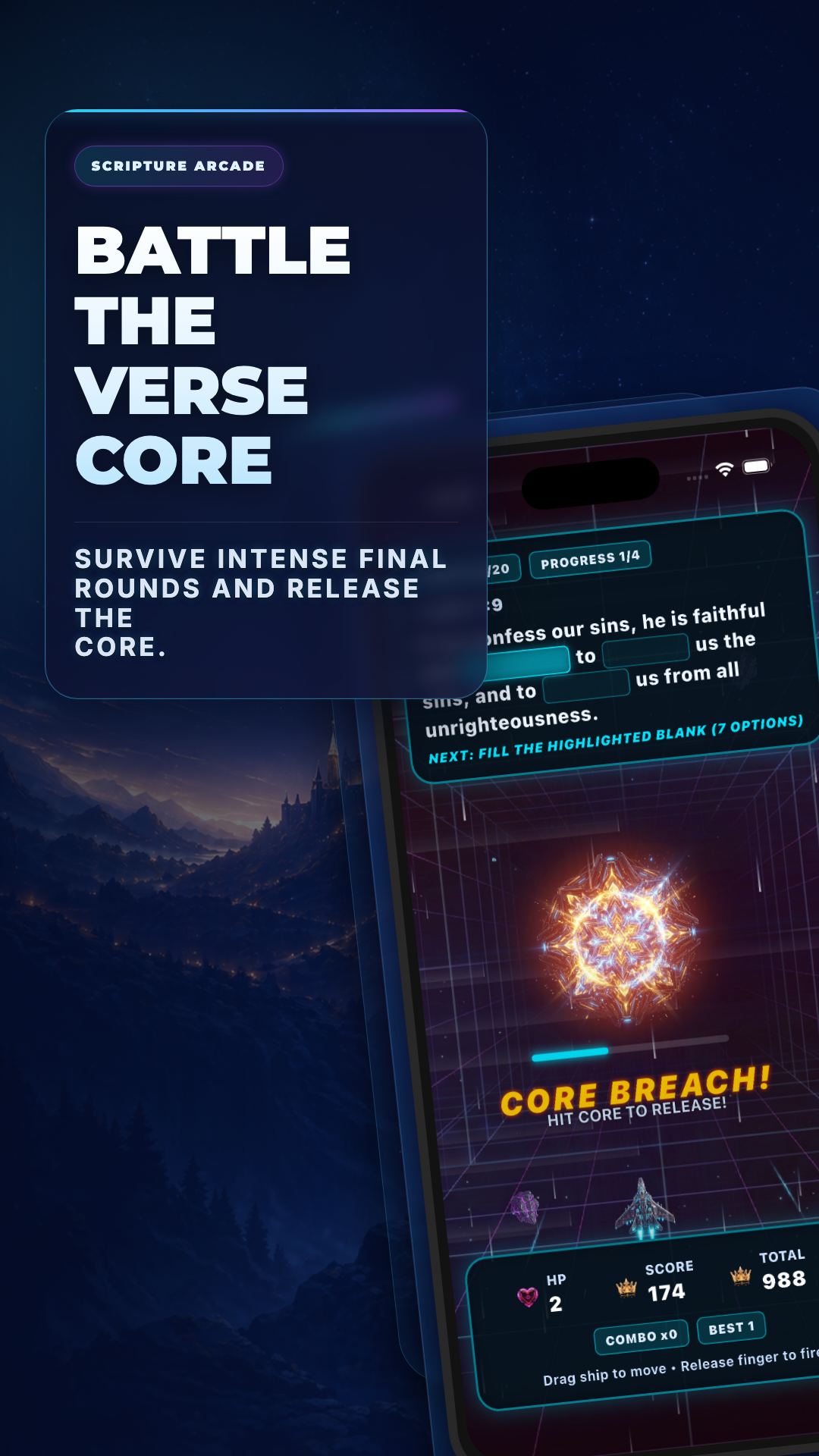 Verse Blitz gameplay screenshot showing mobile verse challenge progression